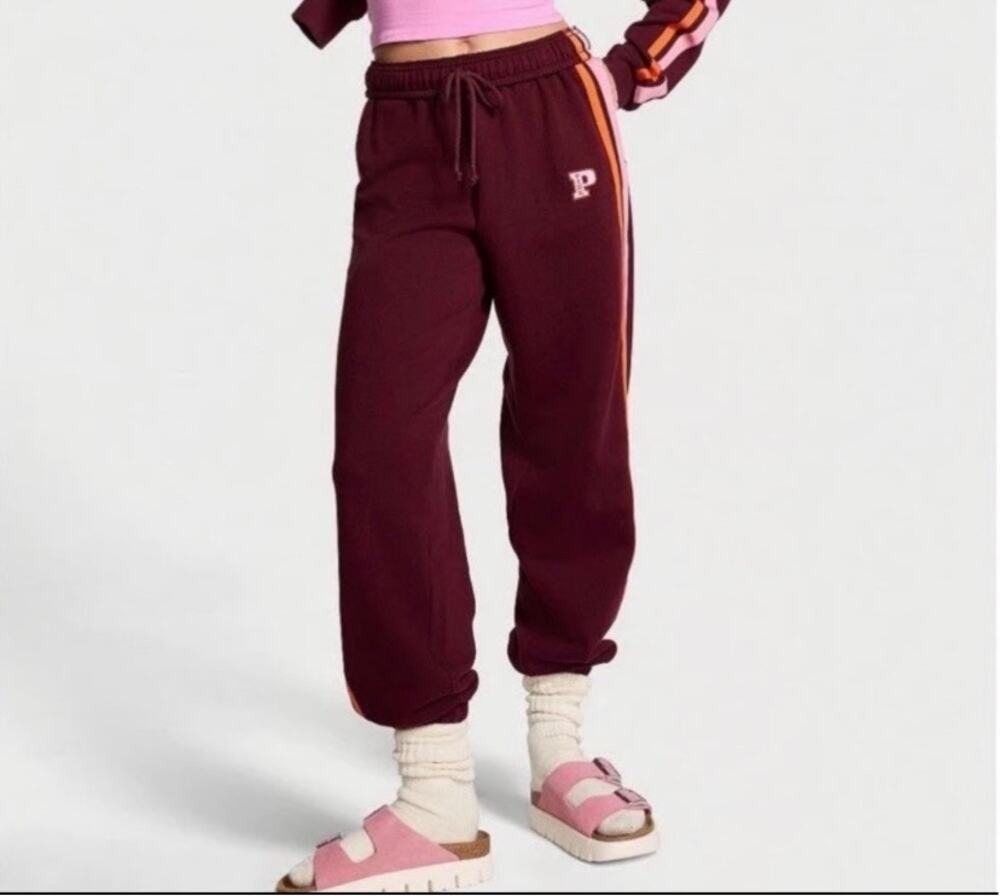 NWT PINK Victoria's Secret Sweatpants XS Ivy Fleece Maroon New with Tags